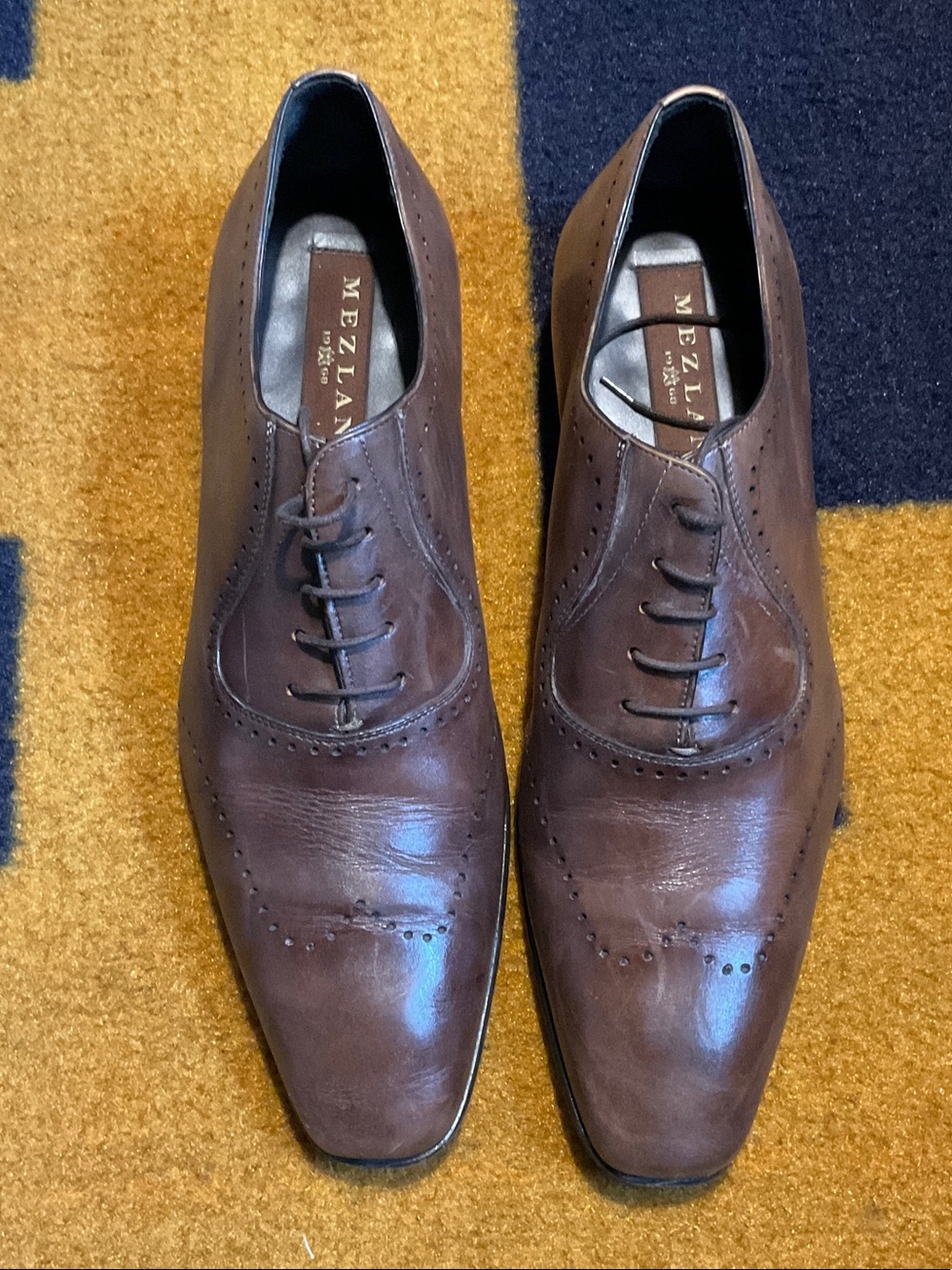 Mezlan Brown Leather Brogue Derby Shoes